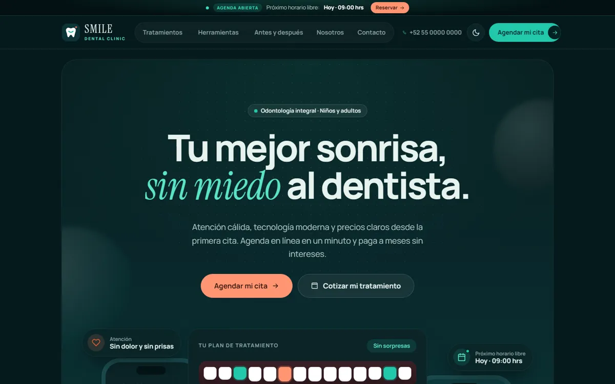 Clínica dental con cotizador y agenda